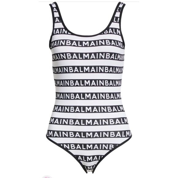 Balmain Small 2 black & white Authentic monogram logo one piece swimsuit high - Picture 8 of 12